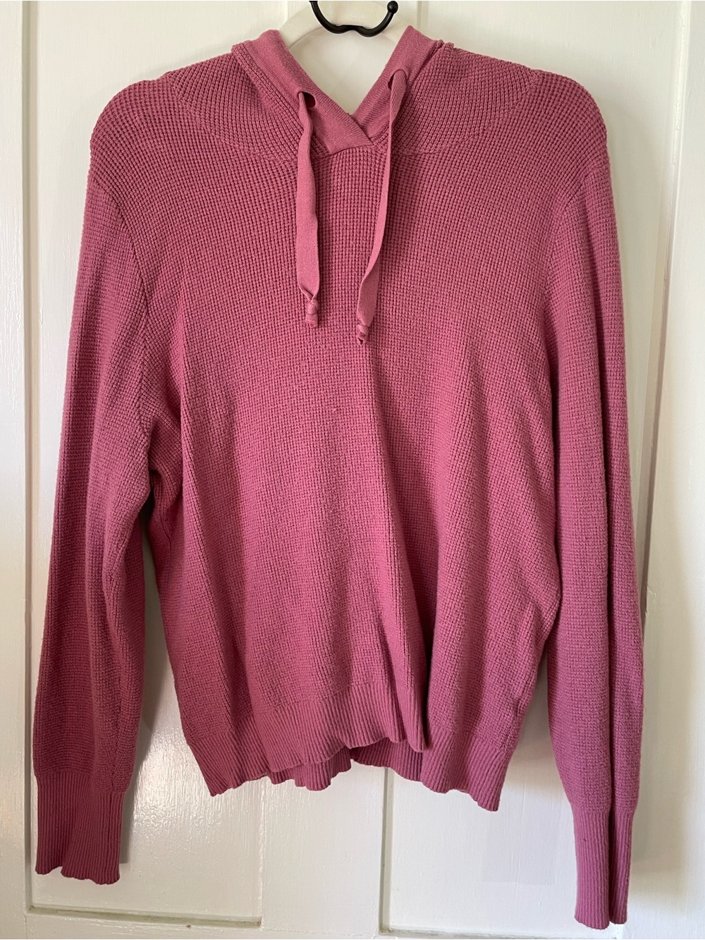Women's Rose Pink Hooded Waffle-Knit Pullover Sweater